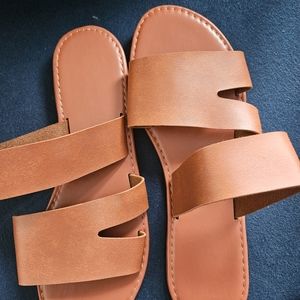 Ladies Leather Brown Flats Sandals Shoes NEW